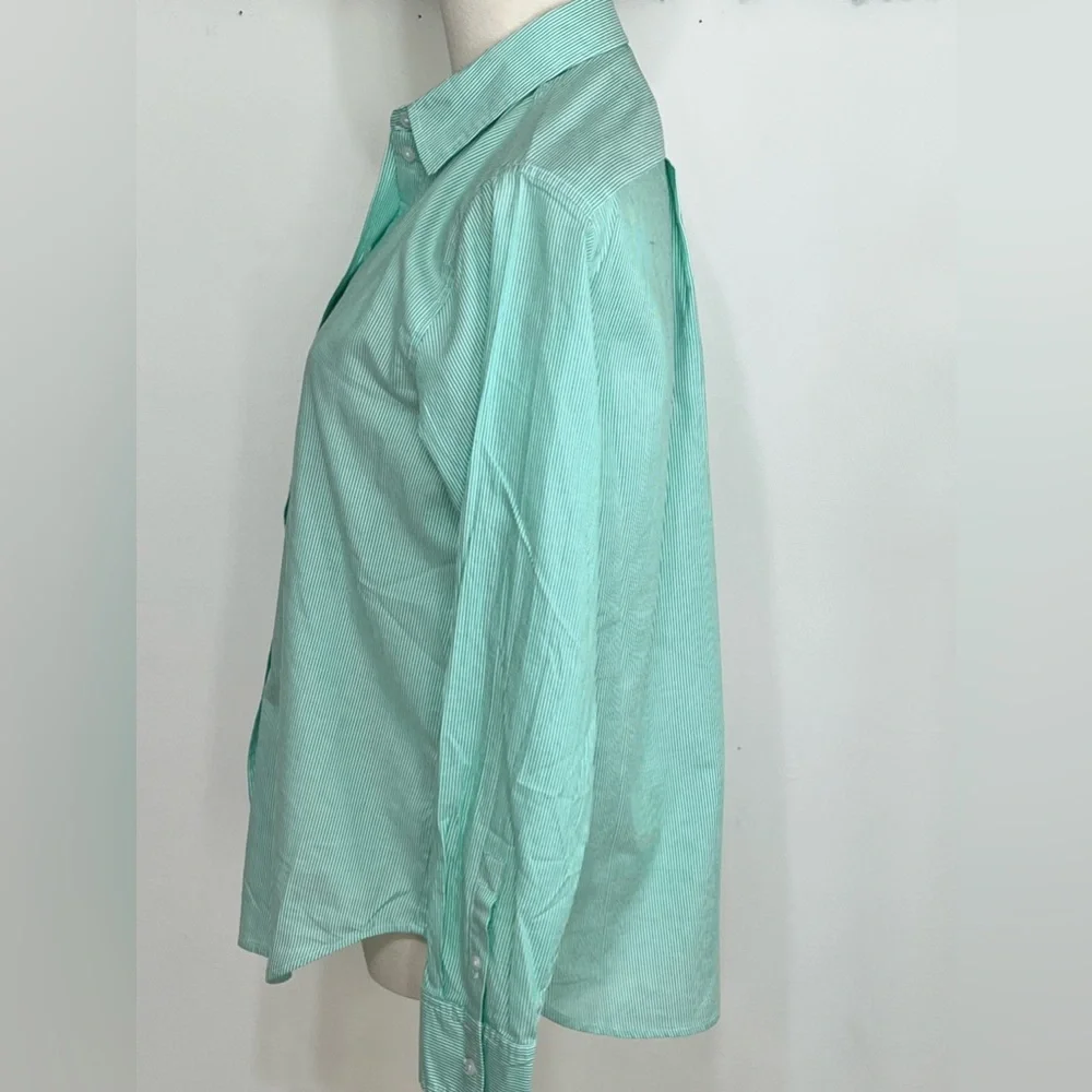 Everlane Green Pin Stripe Button Down Top NWT - Picture 3 of 7